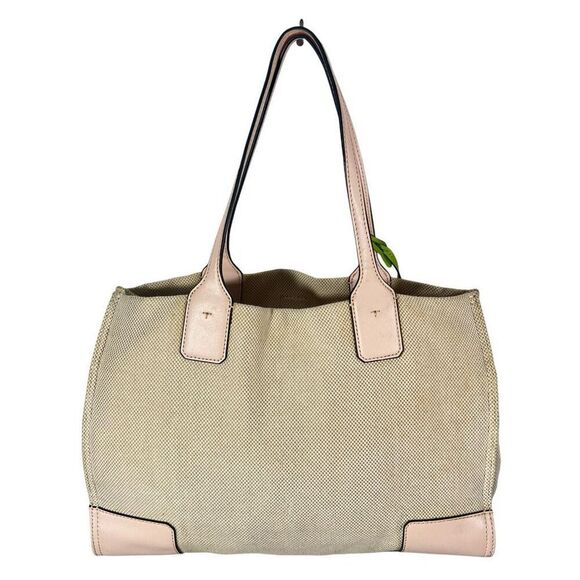 Tory Burch Tote Bag Canvas w Leather trim Beige & Pink Ella Model - Picture 5 of 9